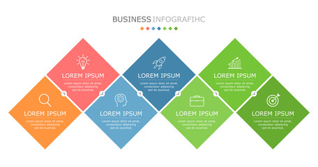 Business infographic Vector with 7 steps. Used for information,data,style,chart,graph,sign,icon, project,strategy,technology,learn,brainstorm,creative,growth,stairs,success, idea,text,web,report,work.