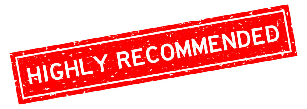 Grunge red highly recommend word square rubber seal stamp on white background