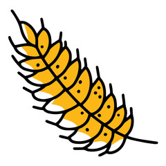 Ear of wheat with grains, autumn harvest, linear vector icon in doodle style