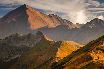 Beautiful autumn in the Western Tatras. Yellow and orange grasses create an amazing atmosphere. The...