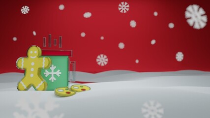 Naklejka premium Christmas hot drink with gingerbread man red backround
