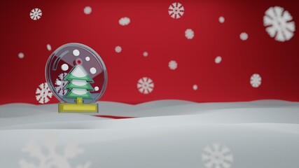 Christmas Snow Globe with Red background