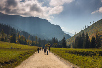 Kościeliska Valley in the autumn landscape. Western Tatras in the morning.