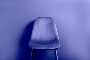 Modern Blue Velour Chair on wooden legs - obrazy, fototapety, plakaty