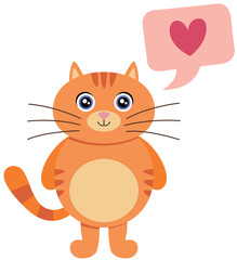 Cute funny cat with speech bubble heart love
