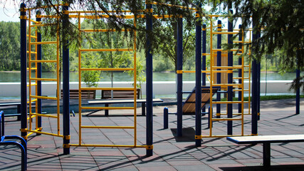 Empty sports area. Sports ground. Sports equipment.