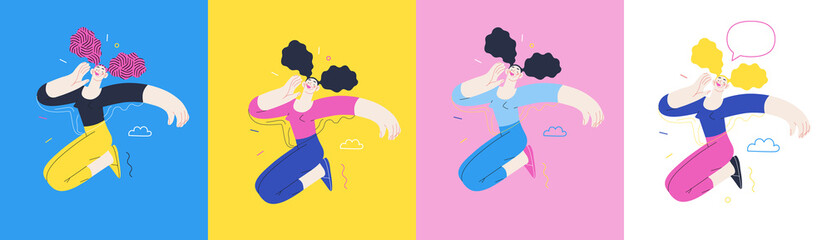 Happiness - happy people jumping in the air cheerfully