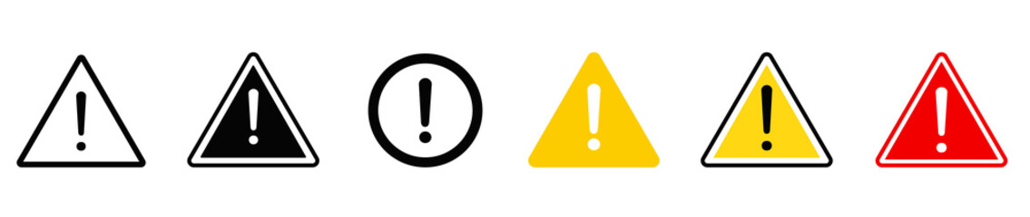 Caution warning icon set. Attention, Warning, Important mark Triangular. Stock vector.	
