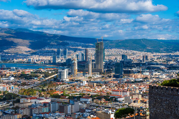 Fototapeta premium Izmir City panoramic view from Kadifekale Castle. Izmir is the third biggest city of Turkey.