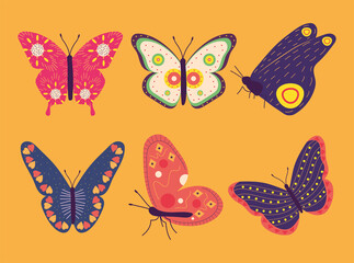 colorful butterflies icon collection