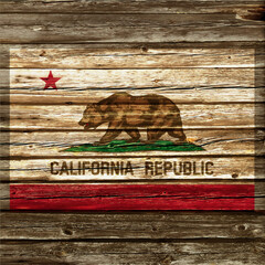 california state flag painted on old rustic wood wall