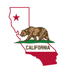 california ca state flag in map shape - obrazy, fototapety, plakaty