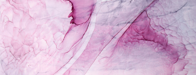 Naklejka premium Abstract pink gray watercolor background. Paint stains and wavy spots in water, luxury fluid liquid art wallpaper