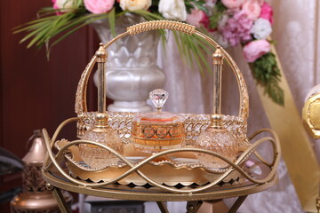 decorative perfume bottle in a tray
