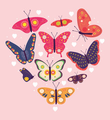 Obraz na płótnie Canvas hearted butterflies design
