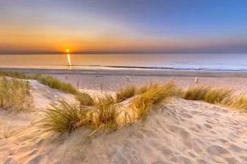 Foto auf Acrylglas Nordsee, Niederlande Blick auf den Sonnenuntergang über dem Ozean von der Düne in Zeeland
