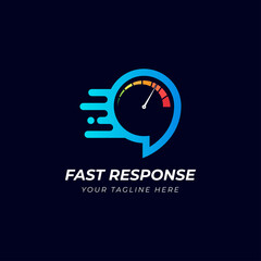 Fast chat vector logo with speed meter. This logo is suitable for fast response time, comment.