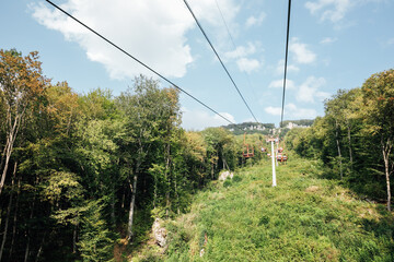 beautiful landscape climbing the mountain and green forest