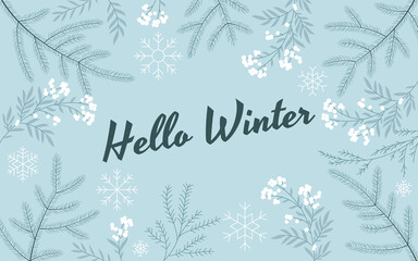 Fototapeta na wymiar Hello winter flat vector illustration and fir branches