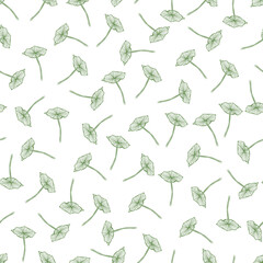 Vector white delicate seamless pattern with scattered lotus leaf and stem 05. Suitable for textile, gift wrap and wallpaper.