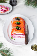 salmon terrine with cream cheese and beet