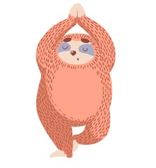 Cute cartoon sloth doing yoga. Flat illustration isolated on white background 