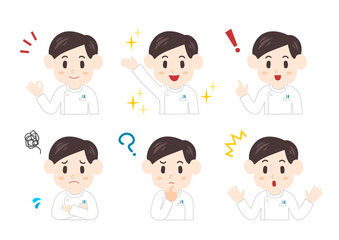 男性医療従事者の表情イラストセット
