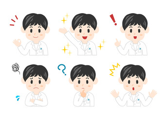 男性の医療従事者の表情イラストセット