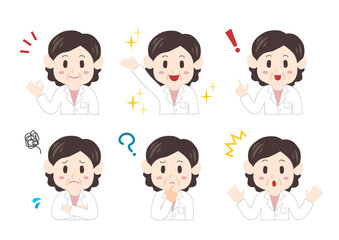 中年女性医療従事者の表情イラストセット