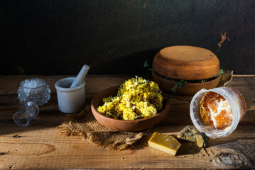 traditional natural ingredients for homemade wax salve preparation