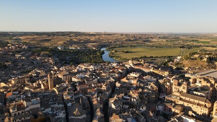 Nice aerial image of the city of Toledo, with the cathedral and the old town. River that surrounds the city