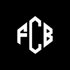 FCB letter logo design with polygon shape. FCB polygon and cube shape logo design. FCB hexagon vector logo template white and black colors. FCB monogram, business and real estate logo.