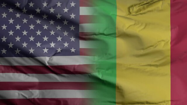 United States and Mali flag seamless closeup waving animation. United States and Mali Background. 3D render, 4k resolution