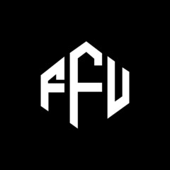 FFU letter logo design with polygon shape. FFU polygon and cube shape logo design. FFU hexagon vector logo template white and black colors. FFU monogram, business and real estate logo.