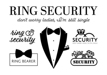 Ring security bundle Ring bearer signs Funny phrases for Wedding T-shirt Tuxedo with wedding rings Bow tie