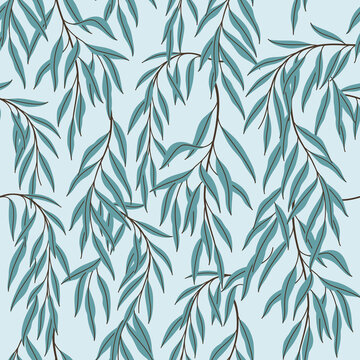 Branch of willow tree. Trendy pattern with twig. Flat colour vector illustration. © Lili Kudrili