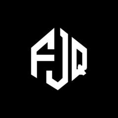 FJQ letter logo design with polygon shape. FJQ polygon and cube shape logo design. FJQ hexagon vector logo template white and black colors. FJQ monogram, business and real estate logo.
