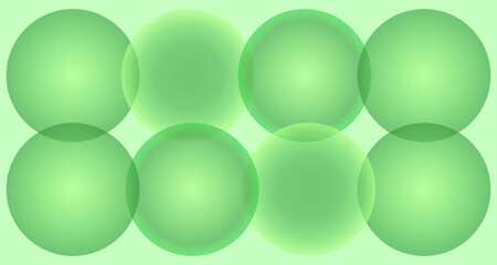 Green vector abstract background with gradient circles overlapping in straight lines. Nature, green gradient background. Copy space.