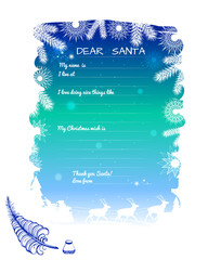 Vector decorated letter to Santa Claus with fir twigs, snowflakes, Santa Claus and reindeer team.