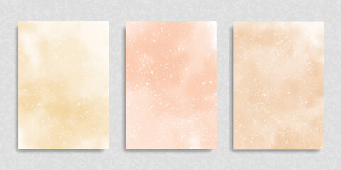 Set of watercolor peach beige brown background for paper design. Soft pastel wallpaper. Illustration as template for layout composition