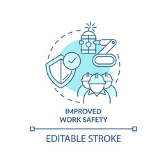 Improved work safety blue concept icon. Industrial automation advantages abstract idea thin line illustration. Isolated outline drawing. Editable stroke. Roboto-Medium, Myriad Pro-Bold fonts used