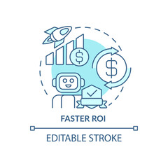 Faster ROI blue concept icon. Automated process. Return on investment abstract idea thin line illustration. Isolated outline drawing. Editable stroke. Roboto-Medium, Myriad Pro-Bold fonts used