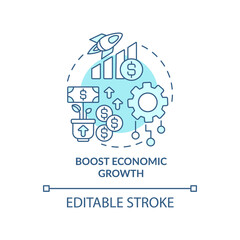 Boost economic growth blue concept icon. Automation advantages abstract idea thin line illustration. Isolated outline drawing. Editable stroke. Roboto-Medium, Myriad Pro-Bold fonts used