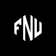 FNU letter logo design with polygon shape. FNU polygon and cube shape logo design. FNU hexagon vector logo template white and black colors. FNU monogram, business and real estate logo.