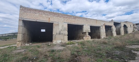 abandoned broken buildings made of concrete blocks,