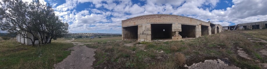 abandoned broken buildings made of concrete blocks,