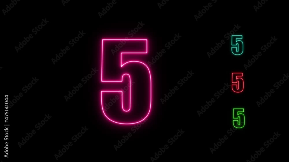 Poster neon countdown animation. neon bright glowing countdown timer from 10 to 0 seconds.