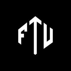 FTU letter logo design with polygon shape. FTU polygon and cube shape logo design. FTU hexagon vector logo template white and black colors. FTU monogram, business and real estate logo.