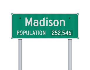 Vector illustration of the Madison green road sign on metallic posts