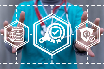Medical concept of compliance. Pharmacy law compliance. Medicine Regulations Requirements Law.